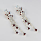 Bella Red Stud Earrings with Dazzling Drop Chains